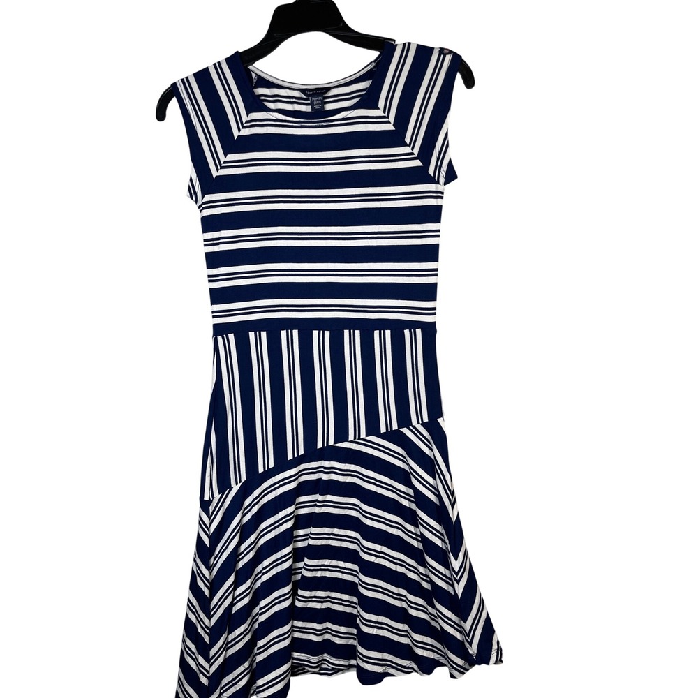 Tommy Hilfiger Striped Dress Girls Size 8/10 Navy Blue Excellent Drop Waist